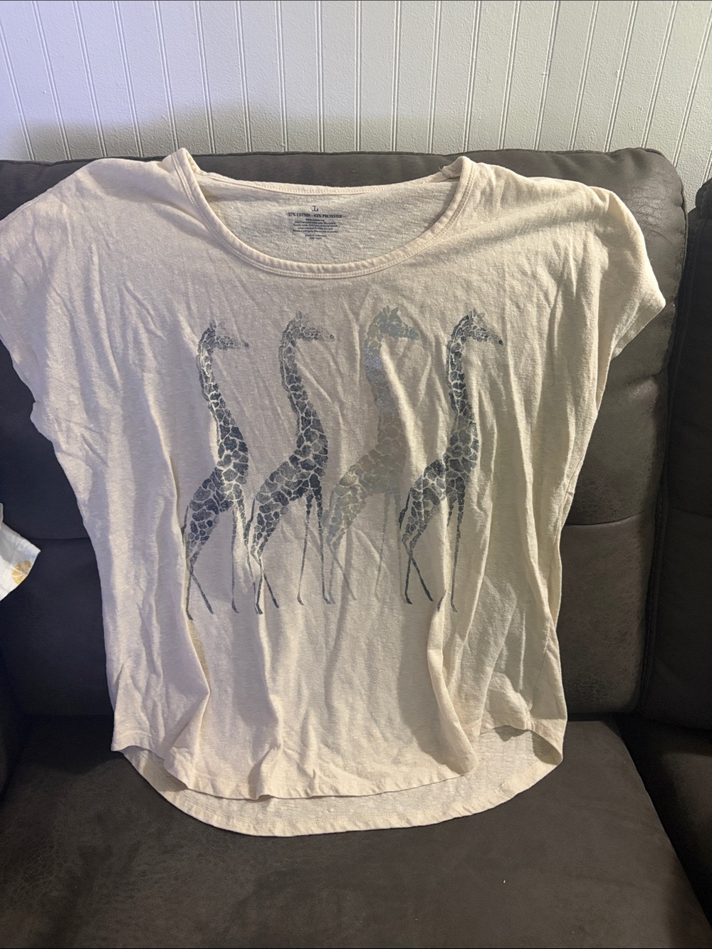 Sonoma Cream Short Sleeve Tee with Blue Giraffe Print